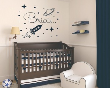 Custom Name and Rocket Space Stars Decal